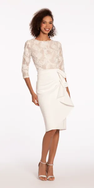 3/4 Sleeve Soutache Lace Bodice Dress with Side Ruffle Cascade