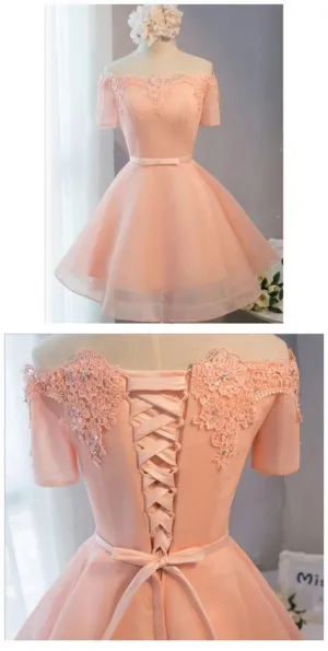 A-line/Princess Party Homecoming Dresses Short Pink Dresses With Lace Up   cg10426