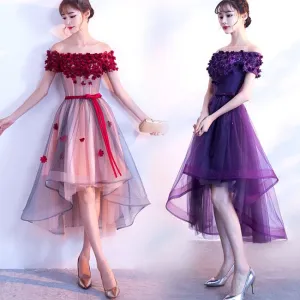 Adorable High Low Tulle Off Shoulder Flowers Party Dress, Cute Homecoming Dress   cg15121