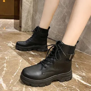 All-match British Style Plus Velvet Cotton Shoes Thick-soled Net Red Thin And Thin Short Boots