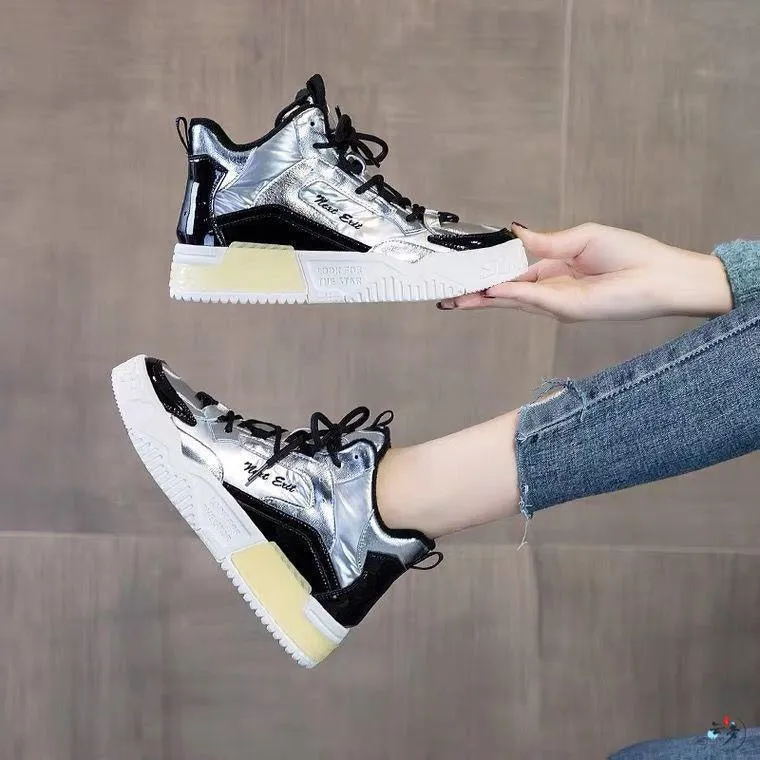 All-match Thick-soled Sneakers Explosive Style Shoes Leather Casual Women's Shoes