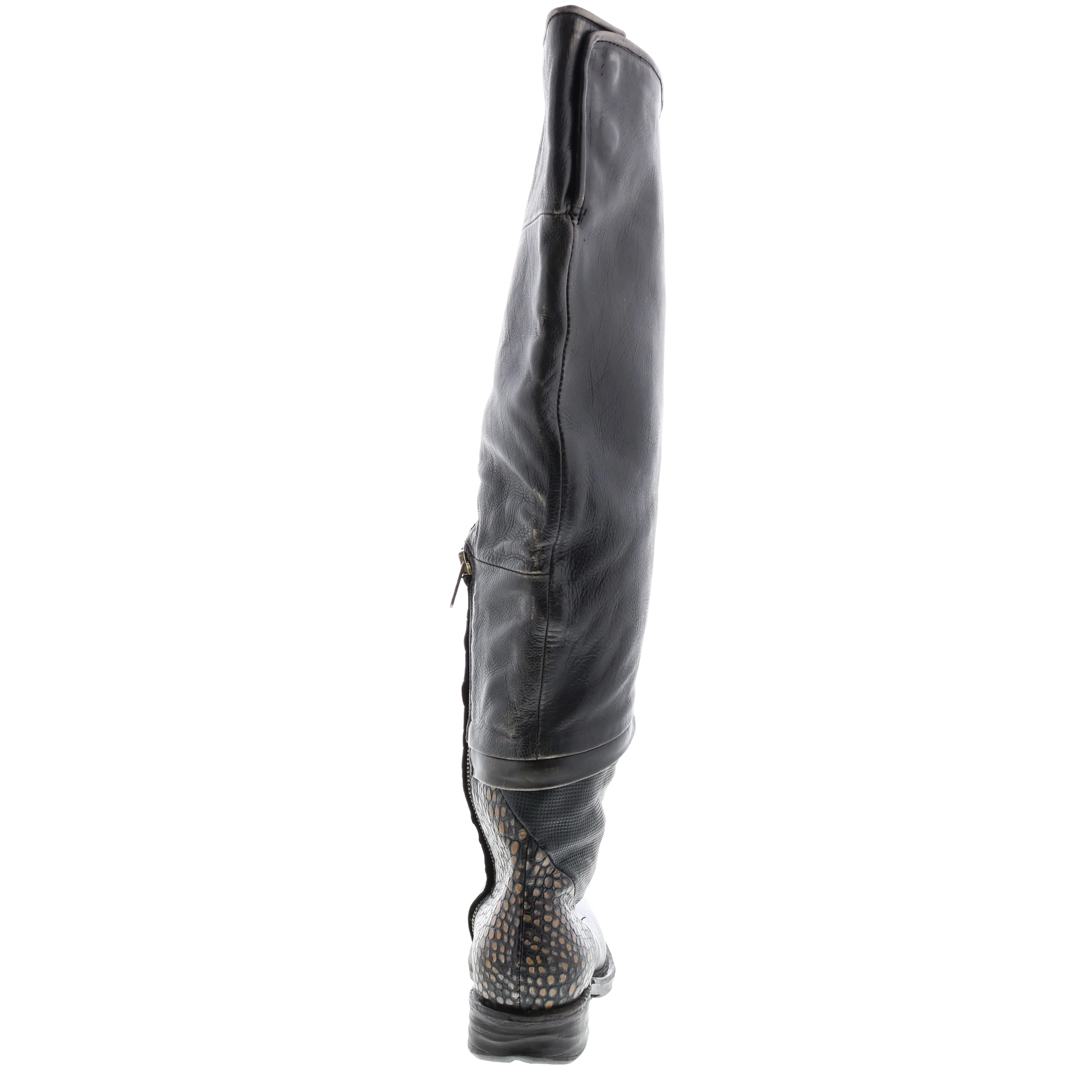 A.S.98 Sonny A50310-203 Womens Black Leather Zipper Knee High Boots
