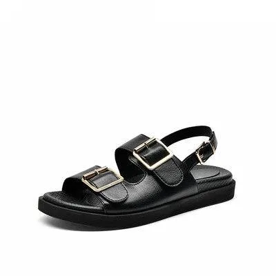 Beautoday 2021 New Thick Soled Sandals Women's Summer Roman Sandals Women's Shoes Soft Soled Leather Flat Sandals