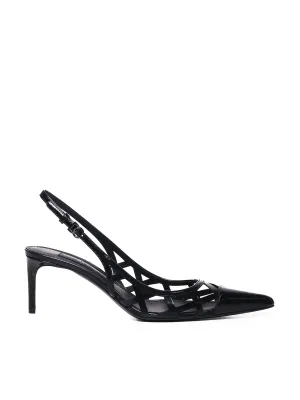 Black Patent Calfskin Slingback Heels