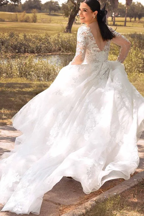 Boho A-line Long Sleeves Lace Outdoor Wedding Dresses TN319