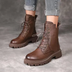 British Thick-soled Lace and Velvet Mid-cut Knight Boots