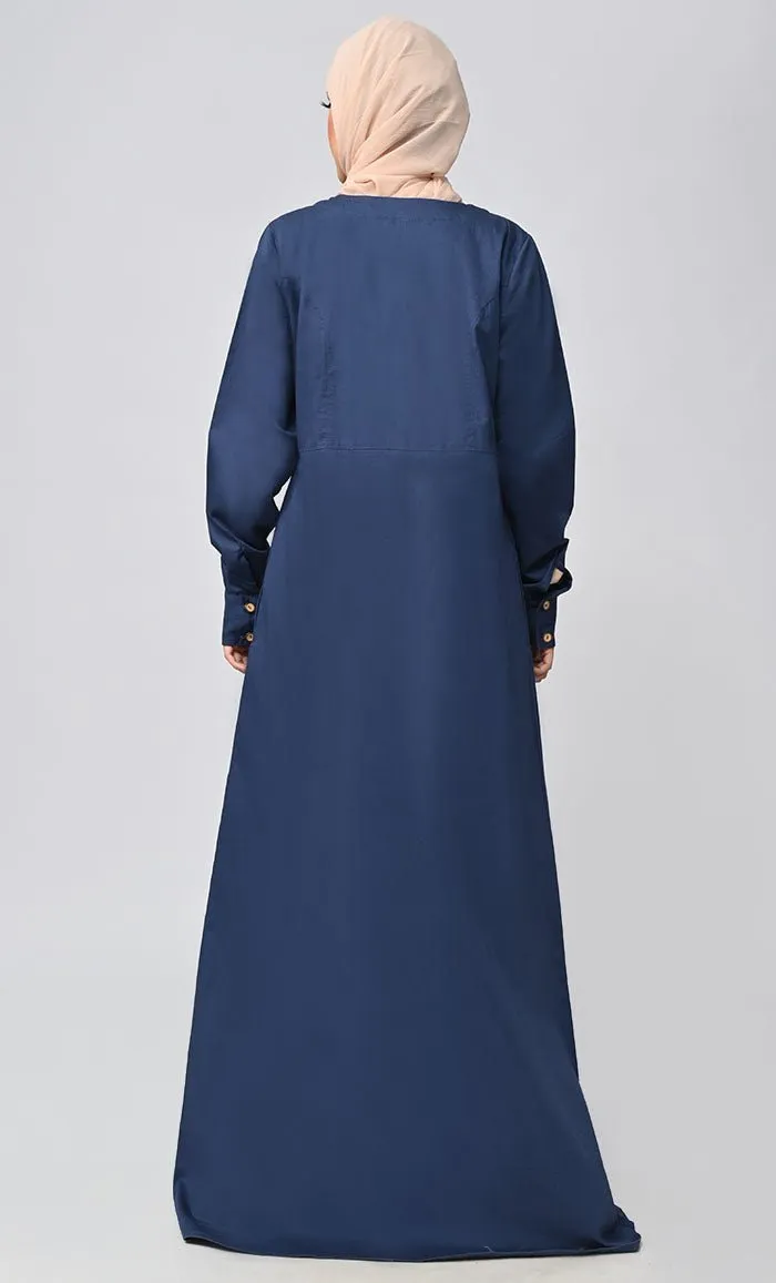 Buy Cotton Twill Button Down Abaya With Pockets - Final Sale