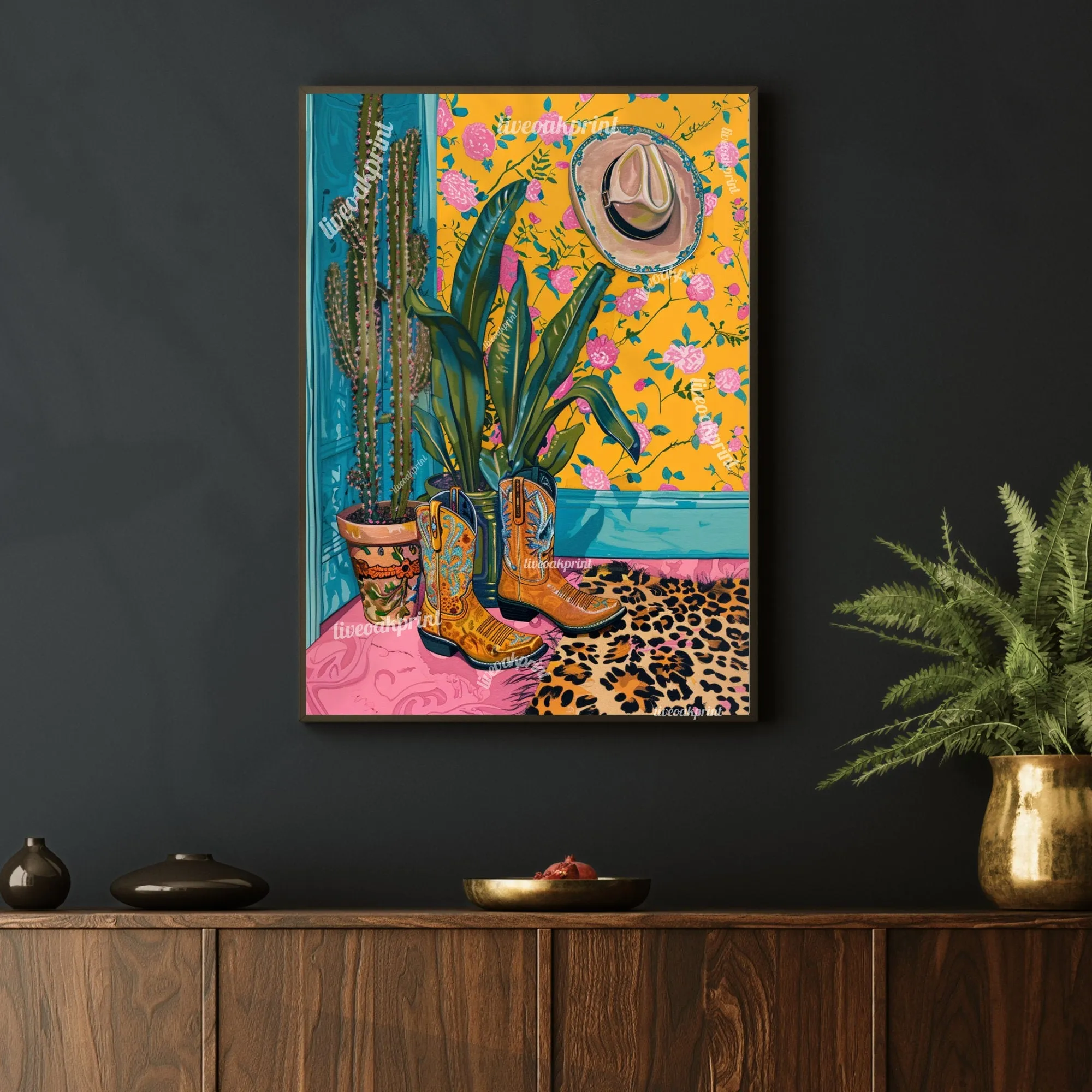 Chic Cowgirl Maximalist Leopard Print  - Bold Eclectic Art - Western Wall Art - Trendy Cowgirl Art - Cowboy Boots Print - Cowgirl Boots