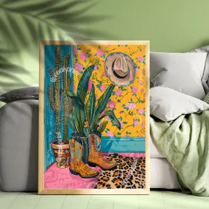 Chic Cowgirl Maximalist Leopard Print  - Bold Eclectic Art - Western Wall Art - Trendy Cowgirl Art - Cowboy Boots Print - Cowgirl Boots