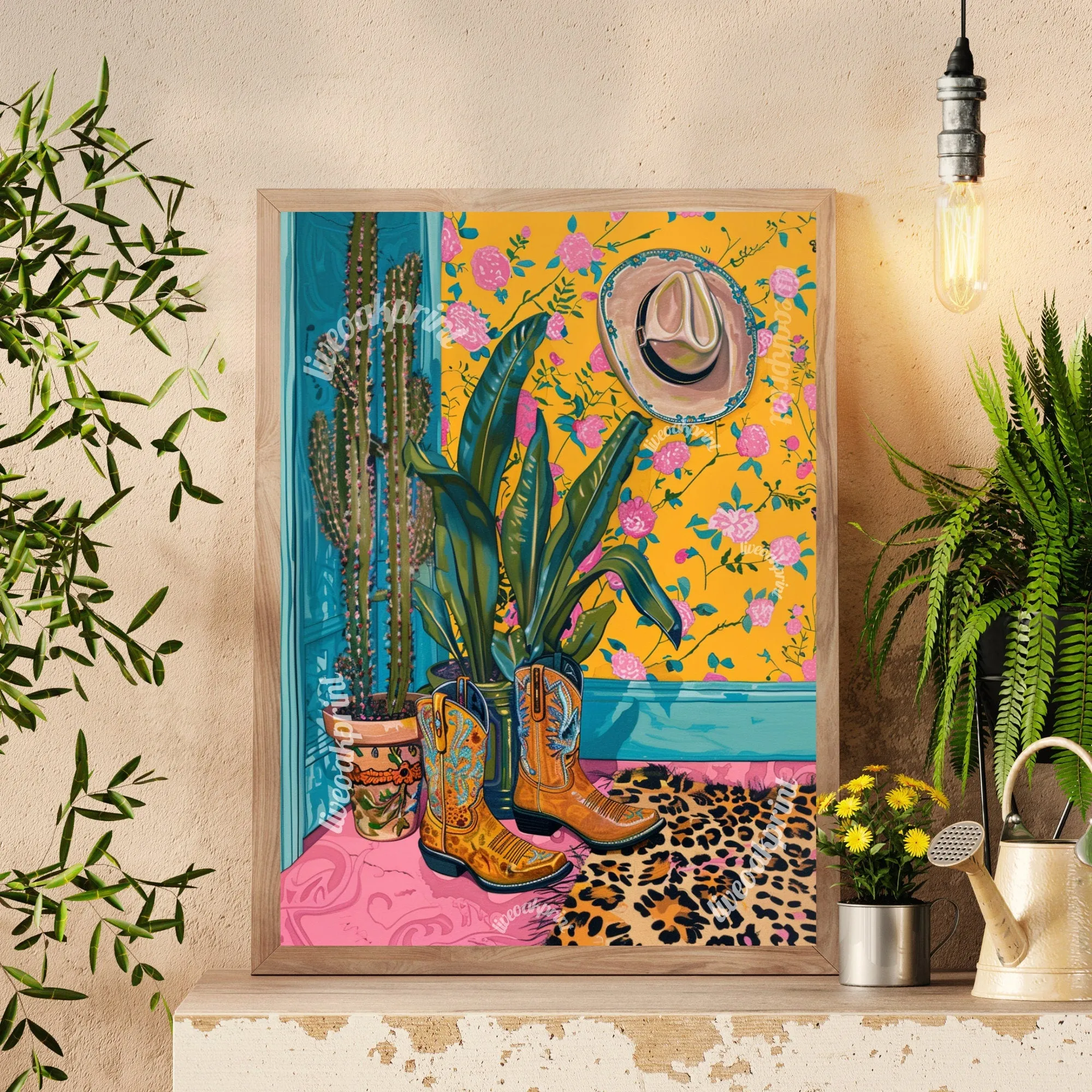 Chic Cowgirl Maximalist Leopard Print  - Bold Eclectic Art - Western Wall Art - Trendy Cowgirl Art - Cowboy Boots Print - Cowgirl Boots