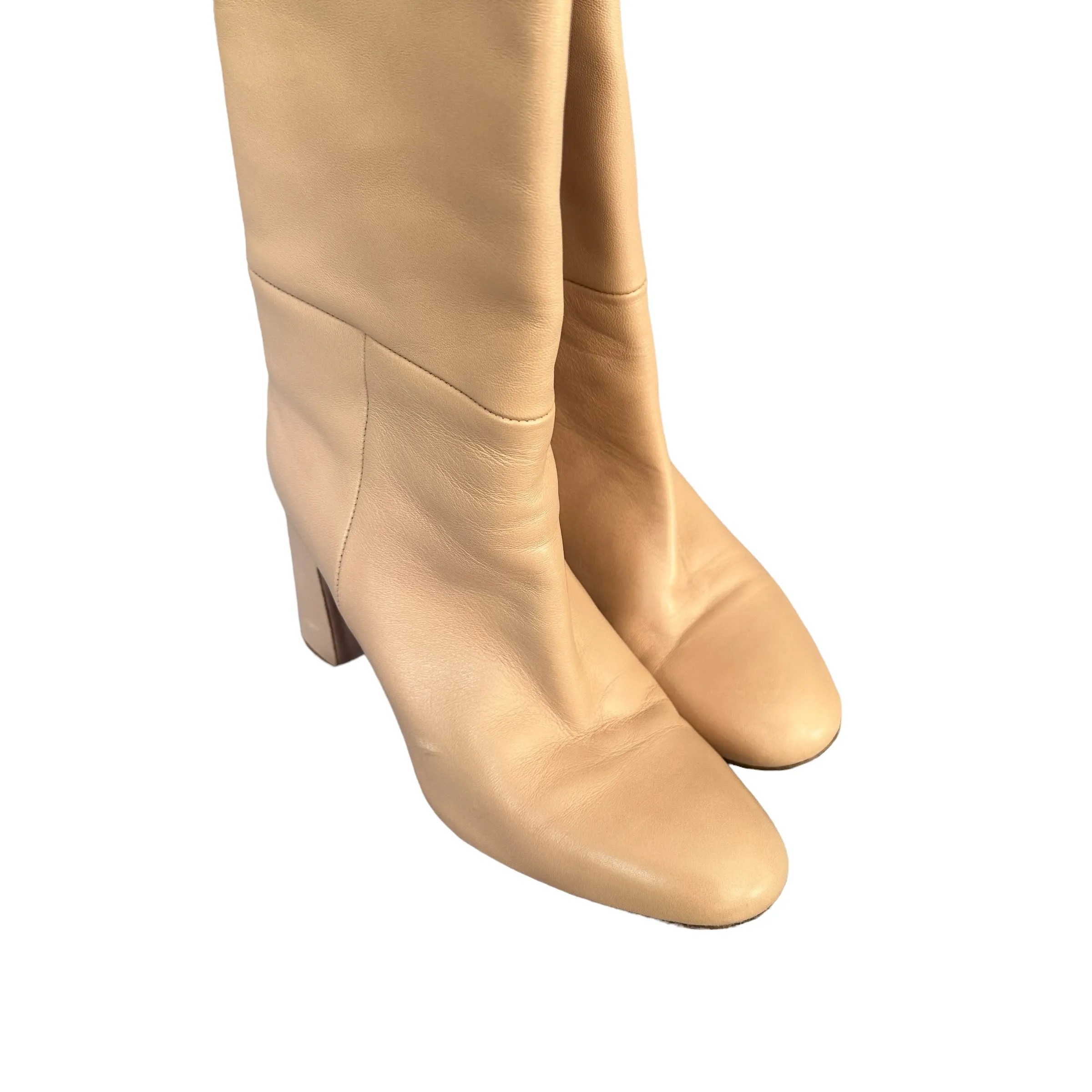 Cream Leather Tall Boots - 8