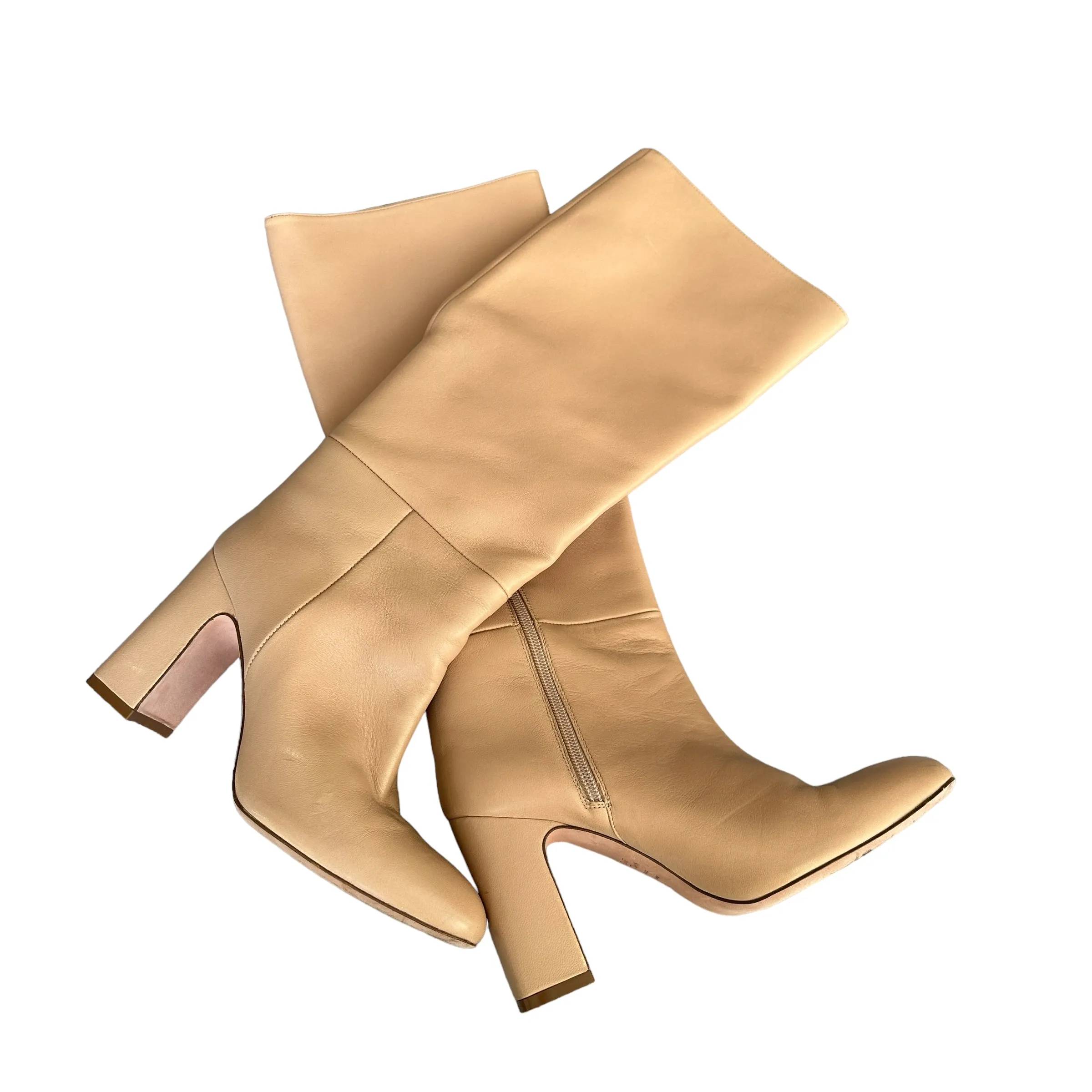 Cream Leather Tall Boots - 8