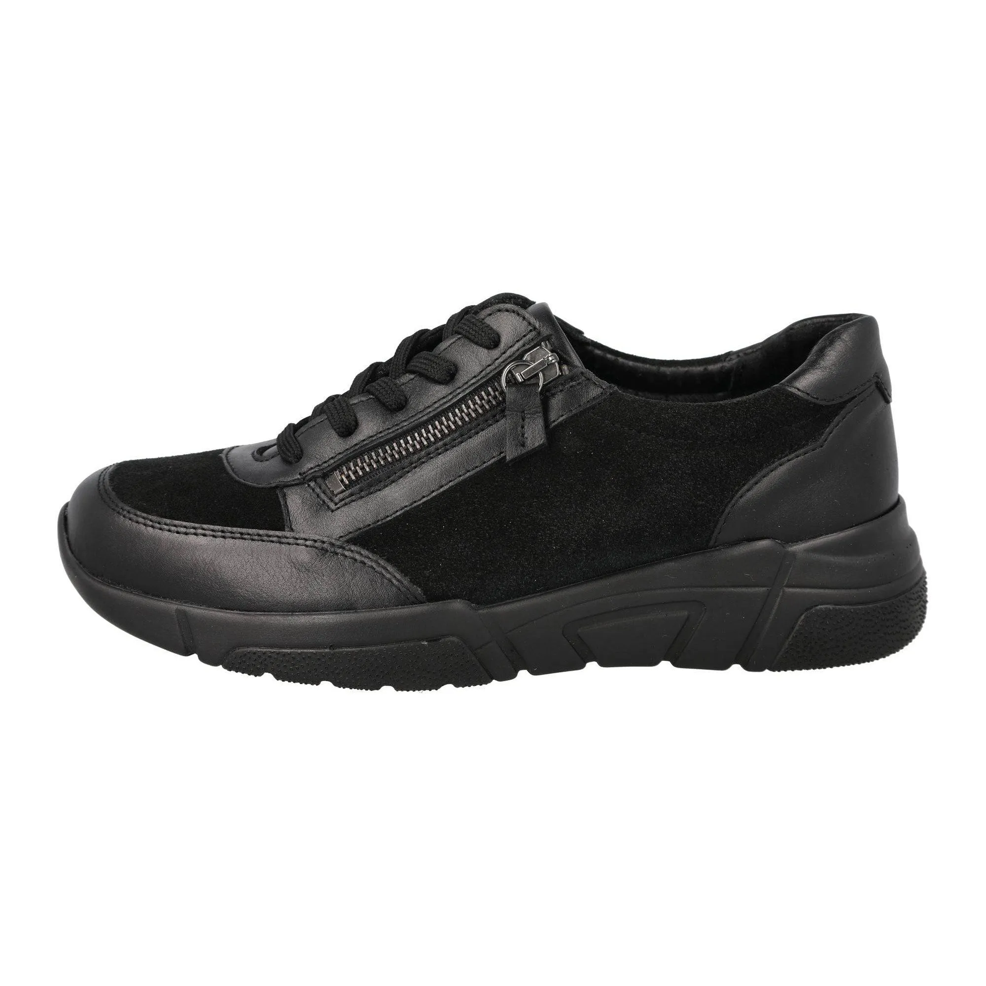 DB Shoes Granby 2V Ladies Wide Black Suede Zip & Lace Trainers