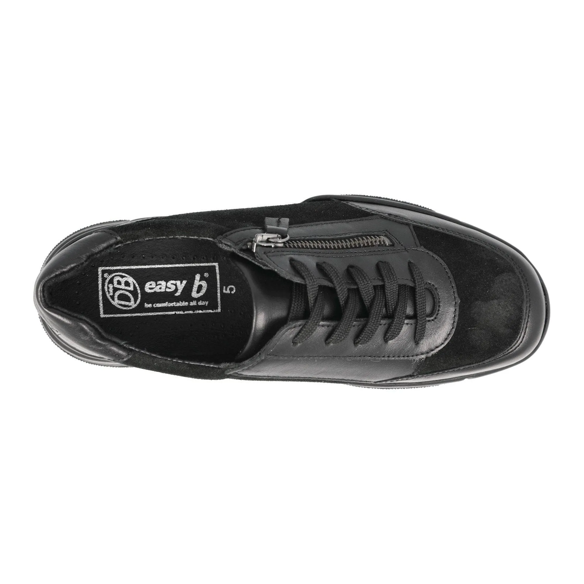 DB Shoes Granby 2V Ladies Wide Black Suede Zip & Lace Trainers