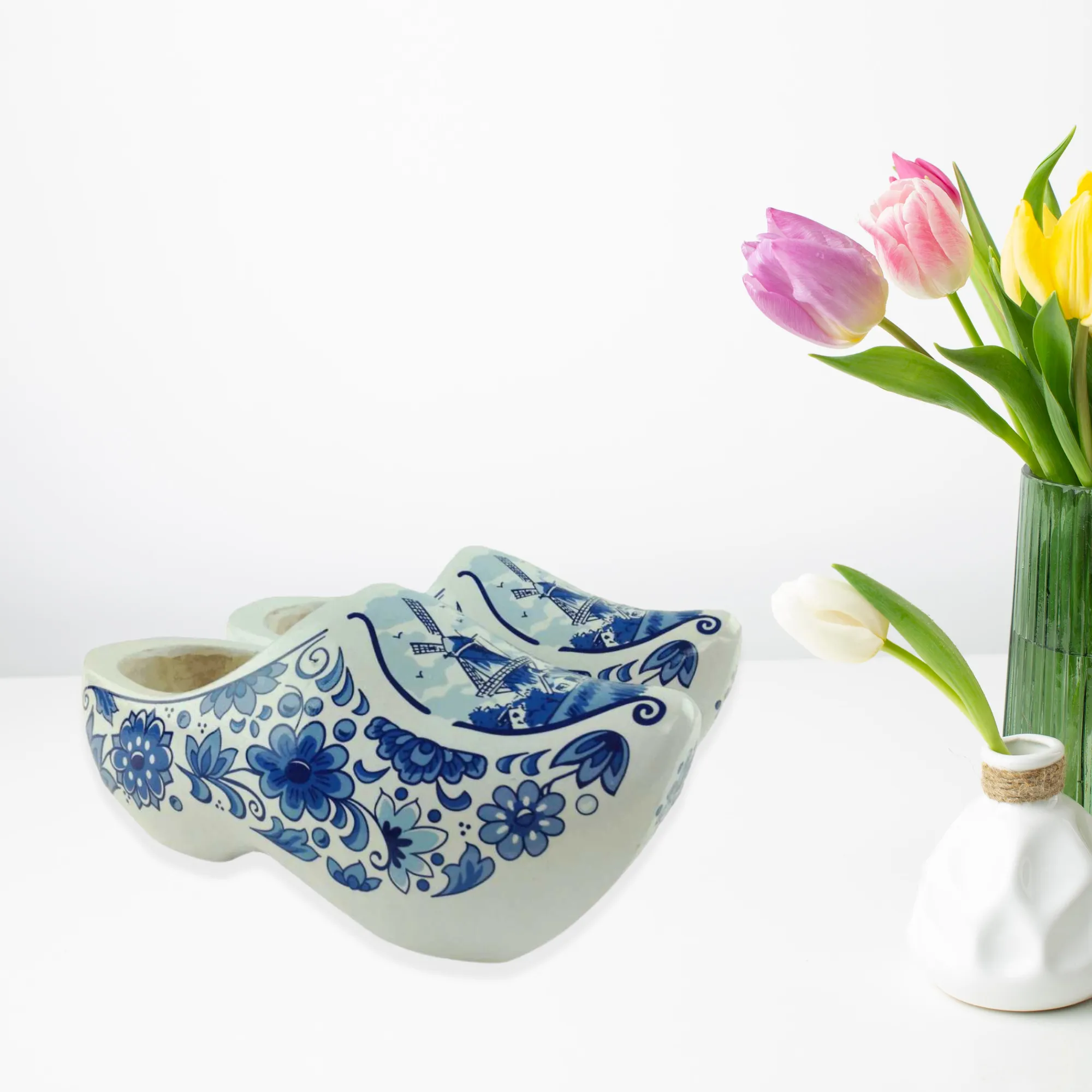 Decorative Dutch Wooden Shoe Clogs Landscape Design Blue & White Design 4.25"