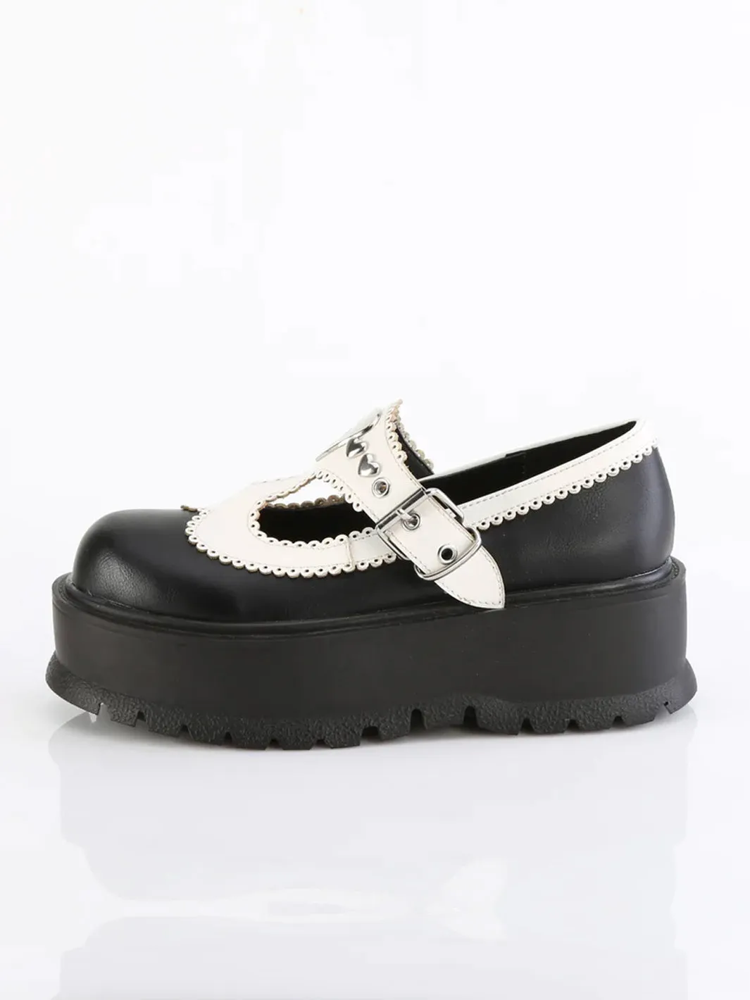 DEMONIA SLACKER 23 MARY JANES - BLACK & WHITE