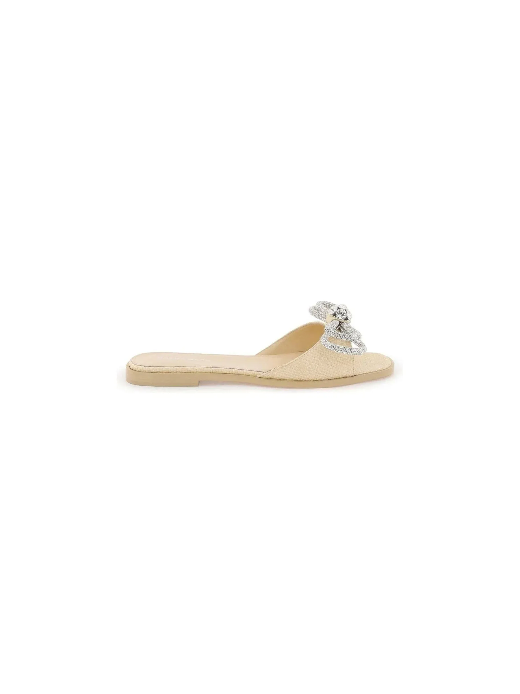 Double Bow Crystal Raffia Slides