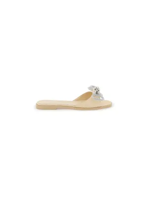 Double Bow Crystal Raffia Slides