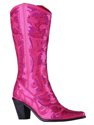 Helen's Heart Fuschia Blingy Sequins Cowboy Bling Boots