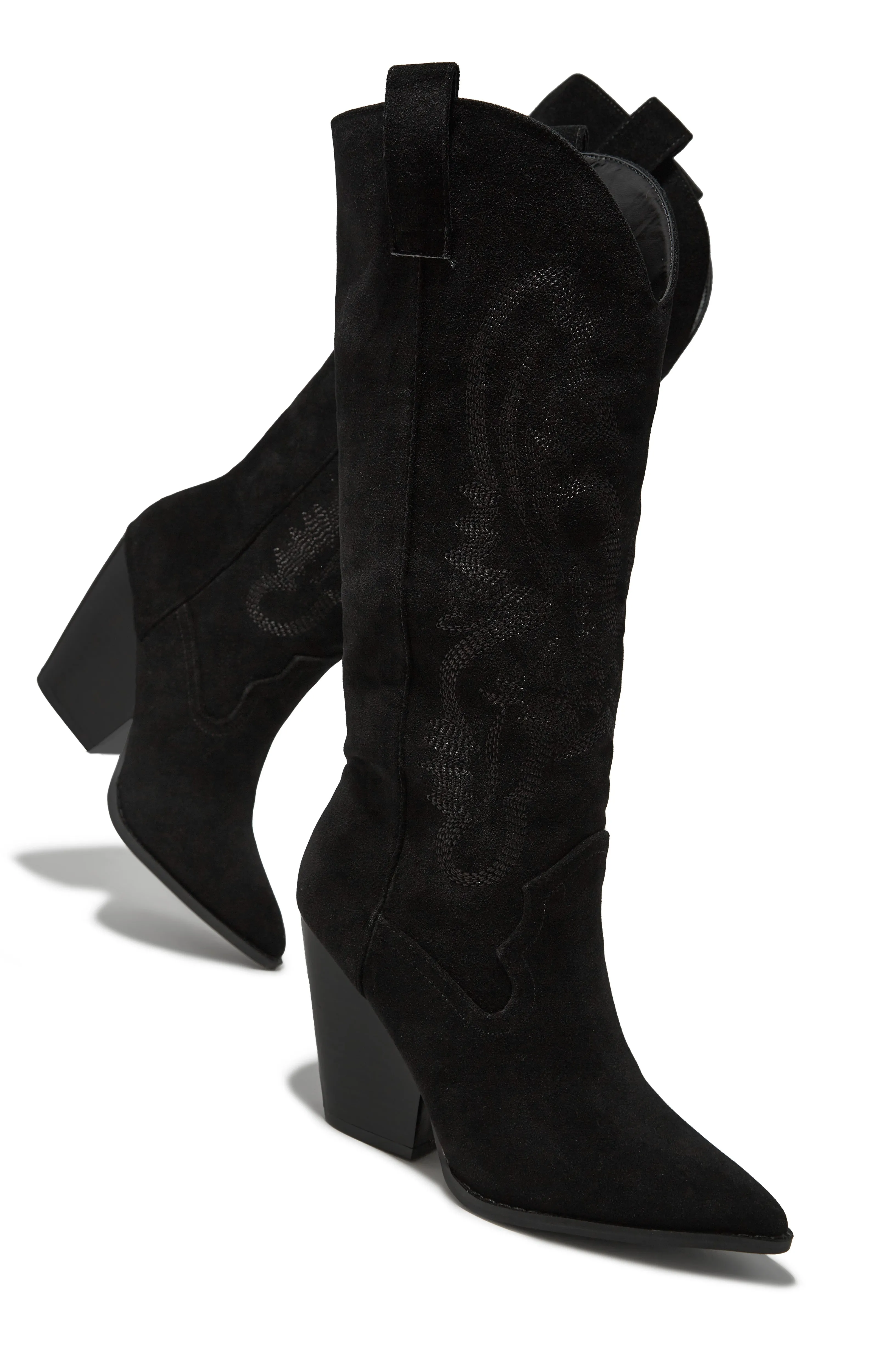 Jamille Block Heel Cowgirl Boots - Black