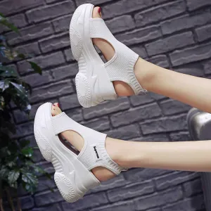 Japan And South Korea Station Trifle Sandals Women's Wild Thick-soled Slope Heel Sports Increase