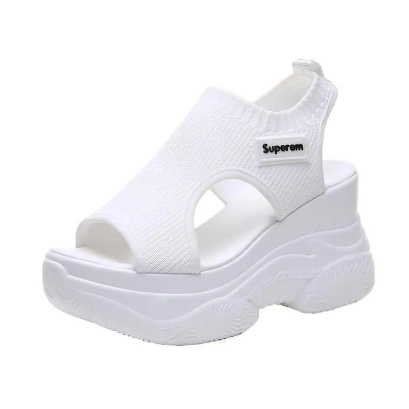 Japan And South Korea Station Trifle Sandals Women's Wild Thick-soled Slope Heel Sports Increase