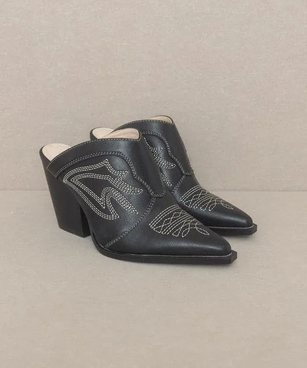 Kiara Western Inspired Heeled Mule - Black