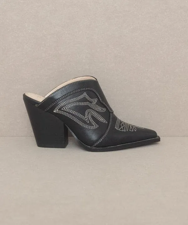 Kiara Western Inspired Heeled Mule - Black