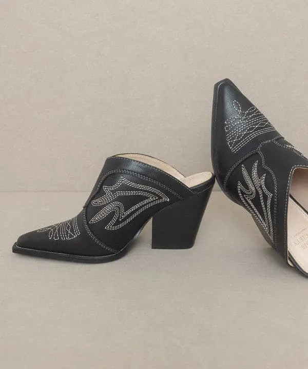 Kiara Western Inspired Heeled Mule - Black