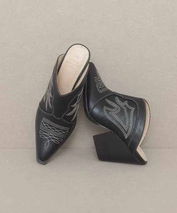 Kiara Western Inspired Heeled Mule - Black