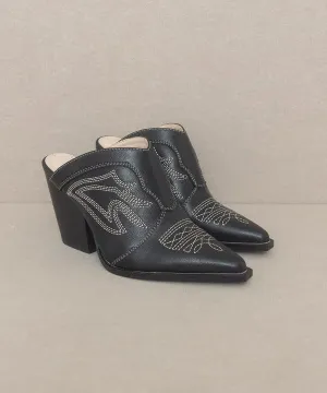 Kiara Western Inspired Heeled Mule - Black