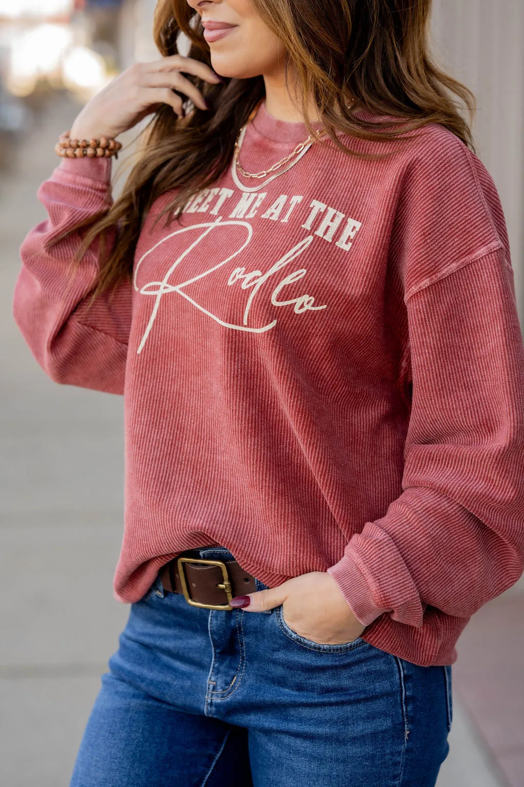Meet Me At The Rodeo Ribbed Graphic Crewneck