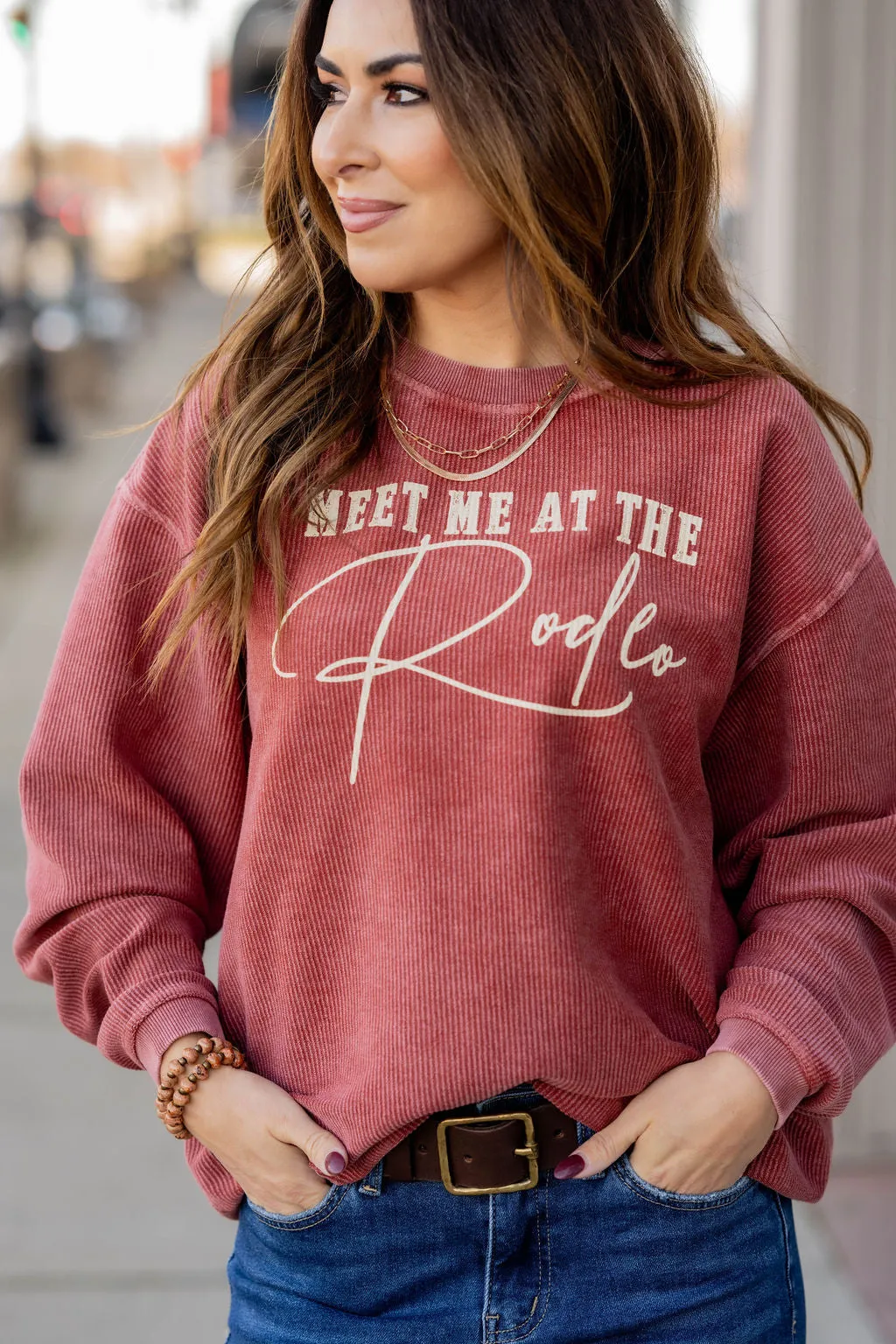 Meet Me At The Rodeo Ribbed Graphic Crewneck