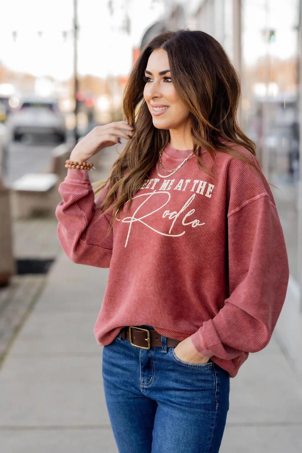 Meet Me At The Rodeo Ribbed Graphic Crewneck