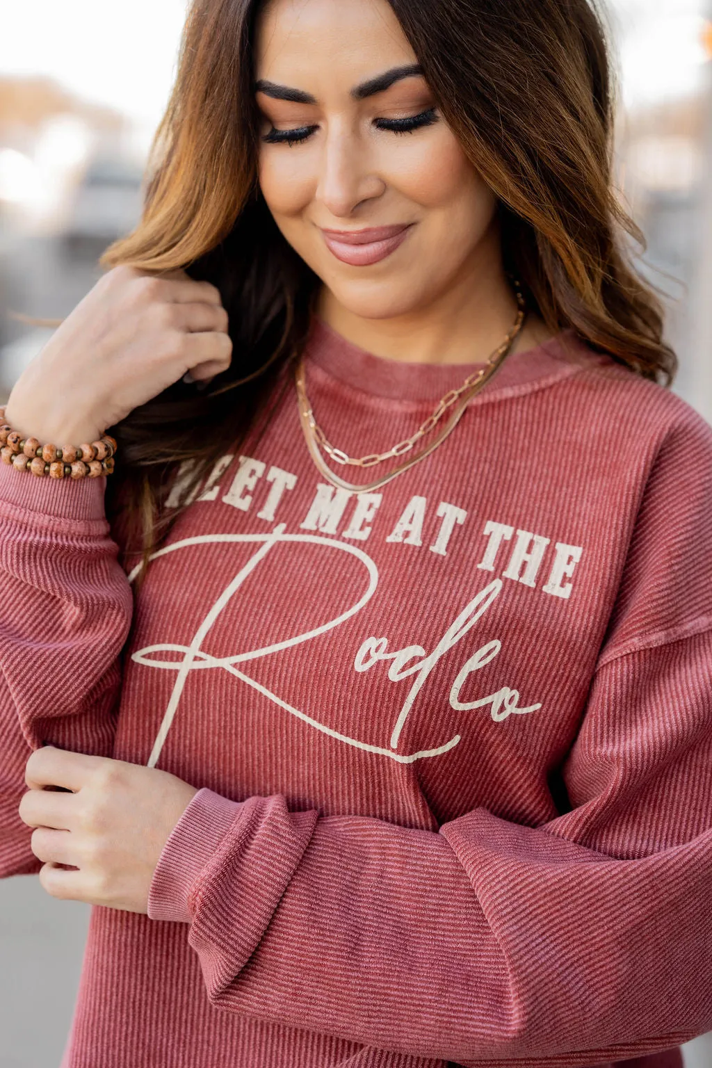 Meet Me At The Rodeo Ribbed Graphic Crewneck