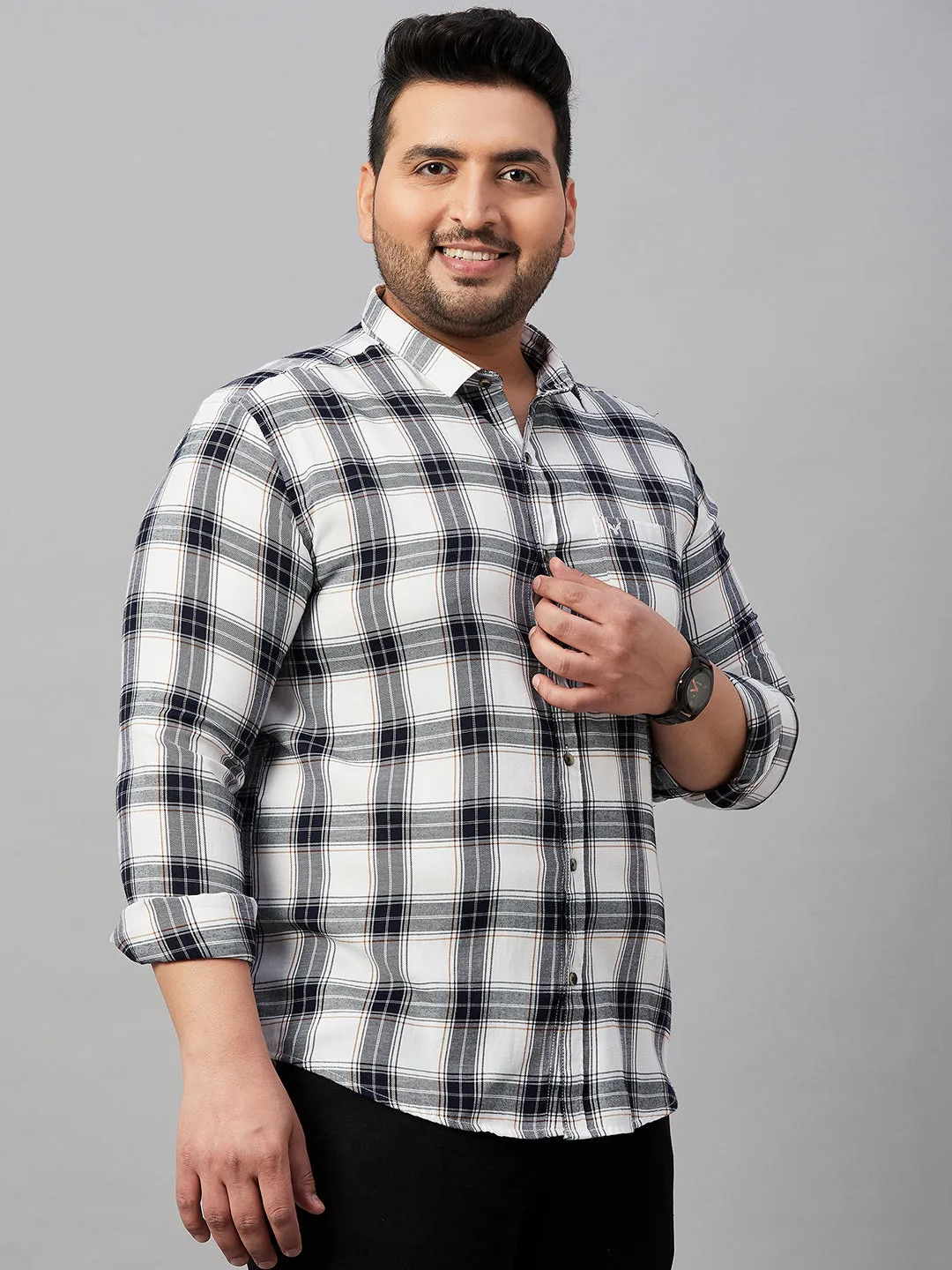 Men Tartan Checks White Classic Shirt