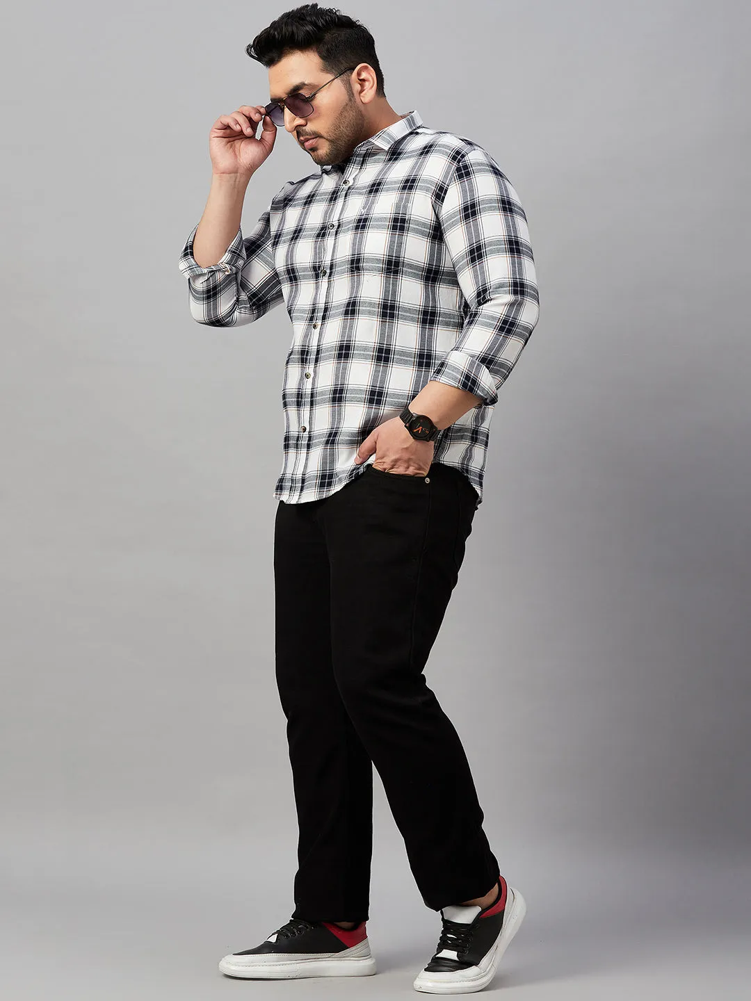 Men Tartan Checks White Classic Shirt