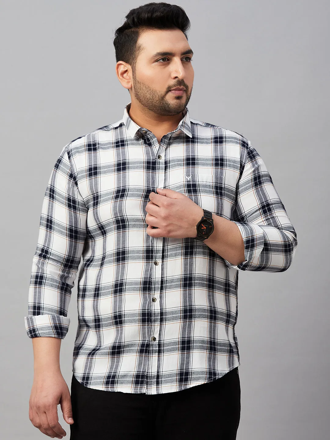 Men Tartan Checks White Classic Shirt