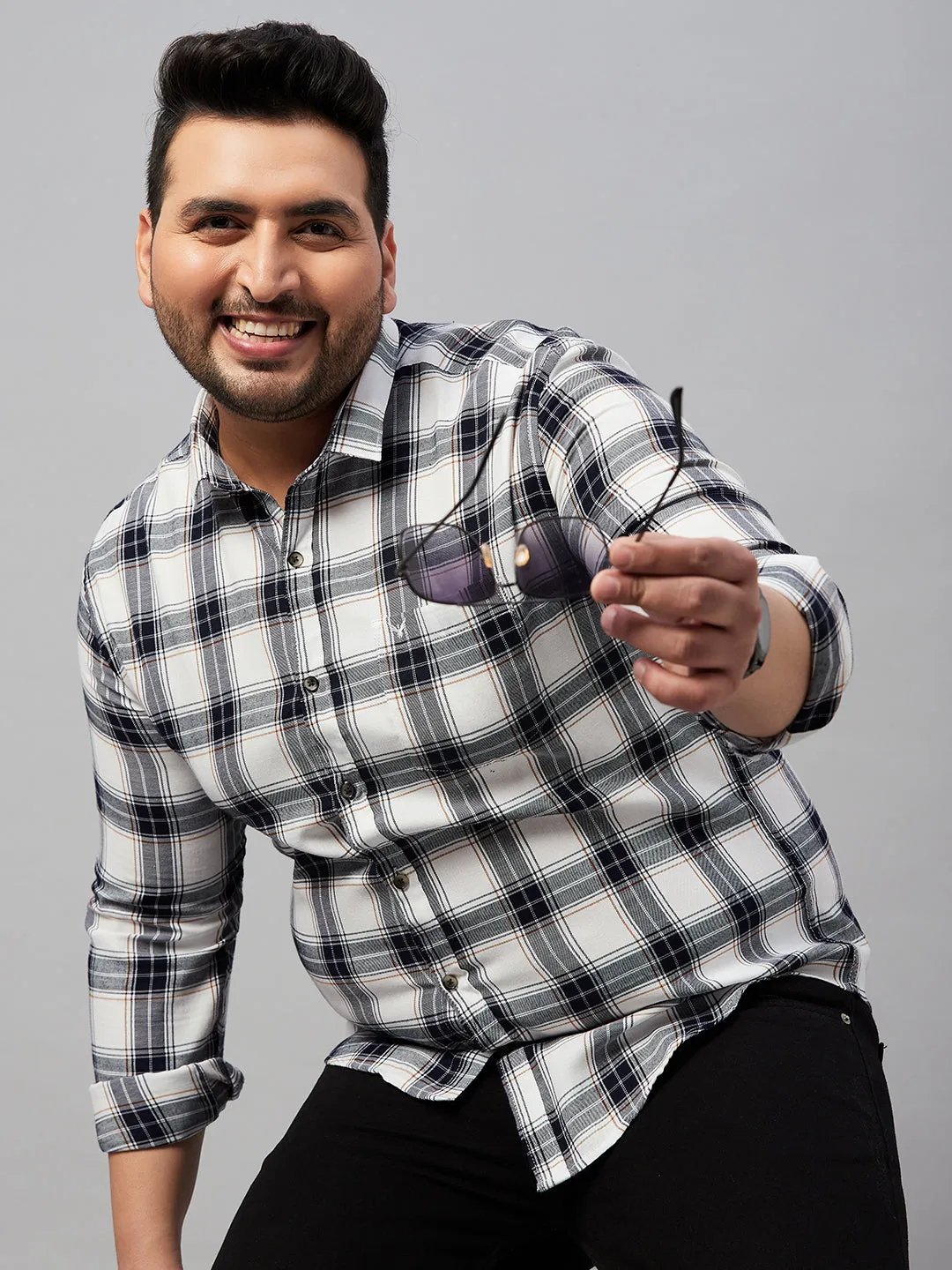 Men Tartan Checks White Classic Shirt