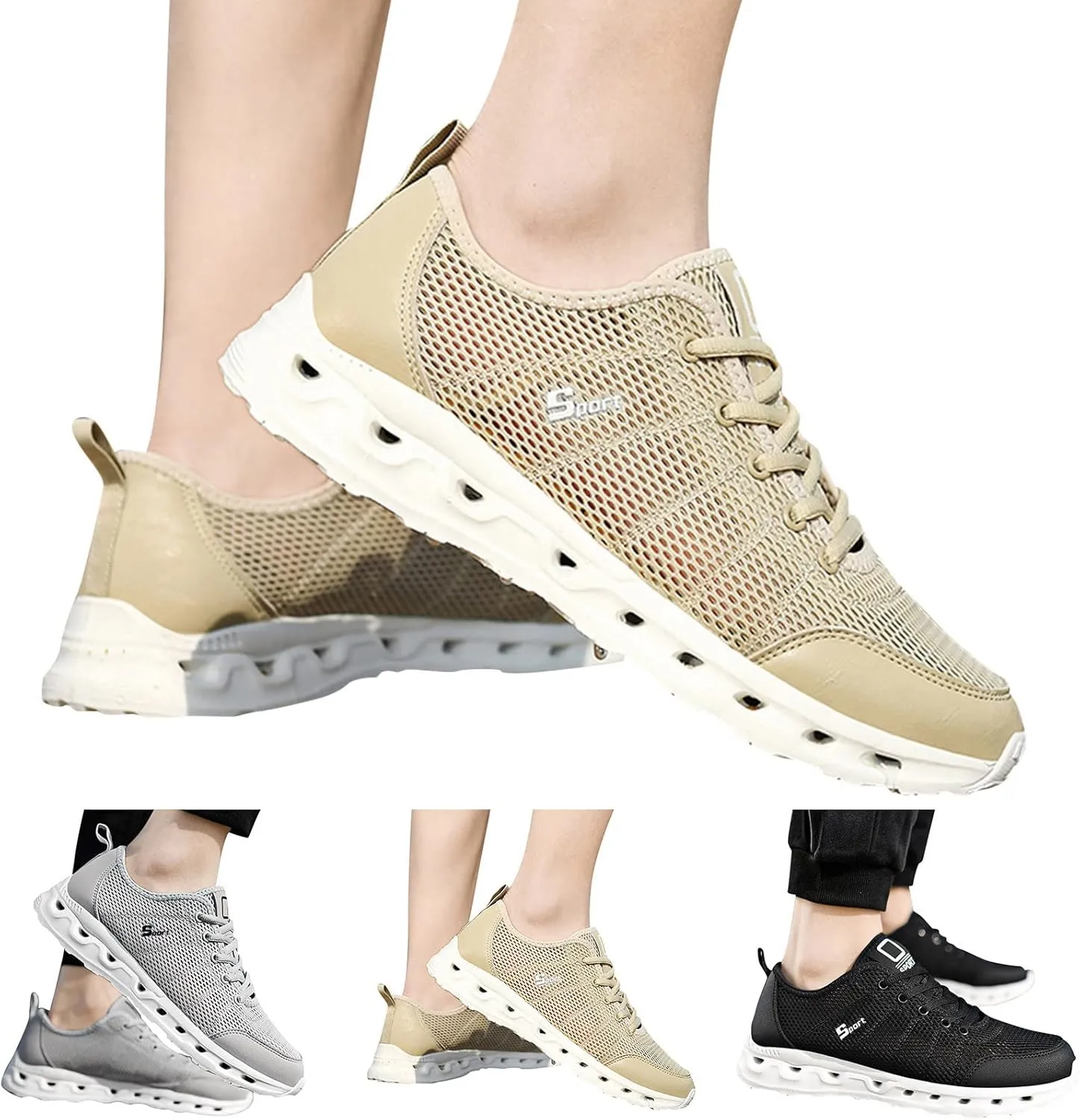 Men's Running Shoes Comfortable Lightweight Breathable Walking Shoes Mesh Workout Casual Sports Sneakers for Summer Daily Workout Long Standing Men