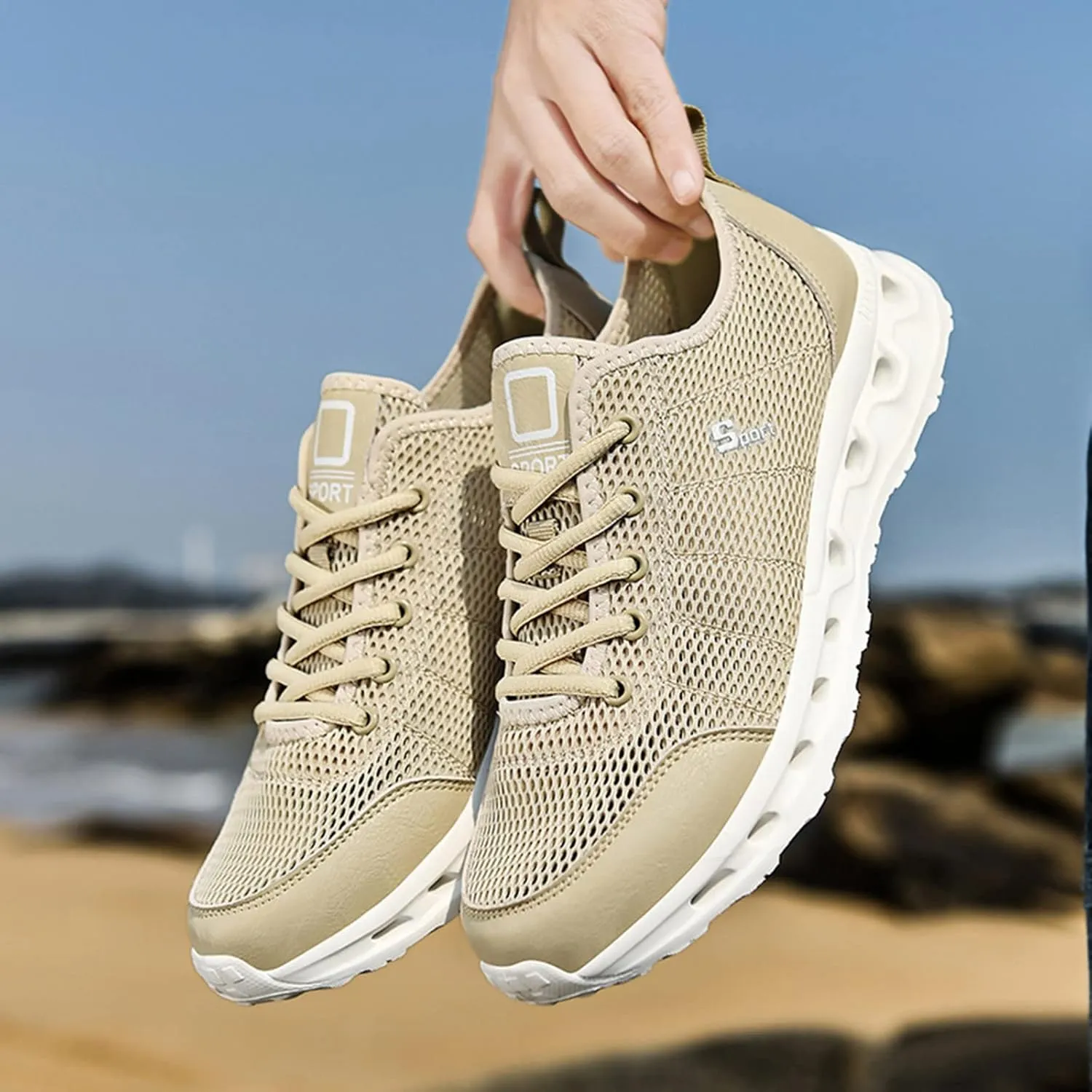 Men's Running Shoes Comfortable Lightweight Breathable Walking Shoes Mesh Workout Casual Sports Sneakers for Summer Daily Workout Long Standing Men