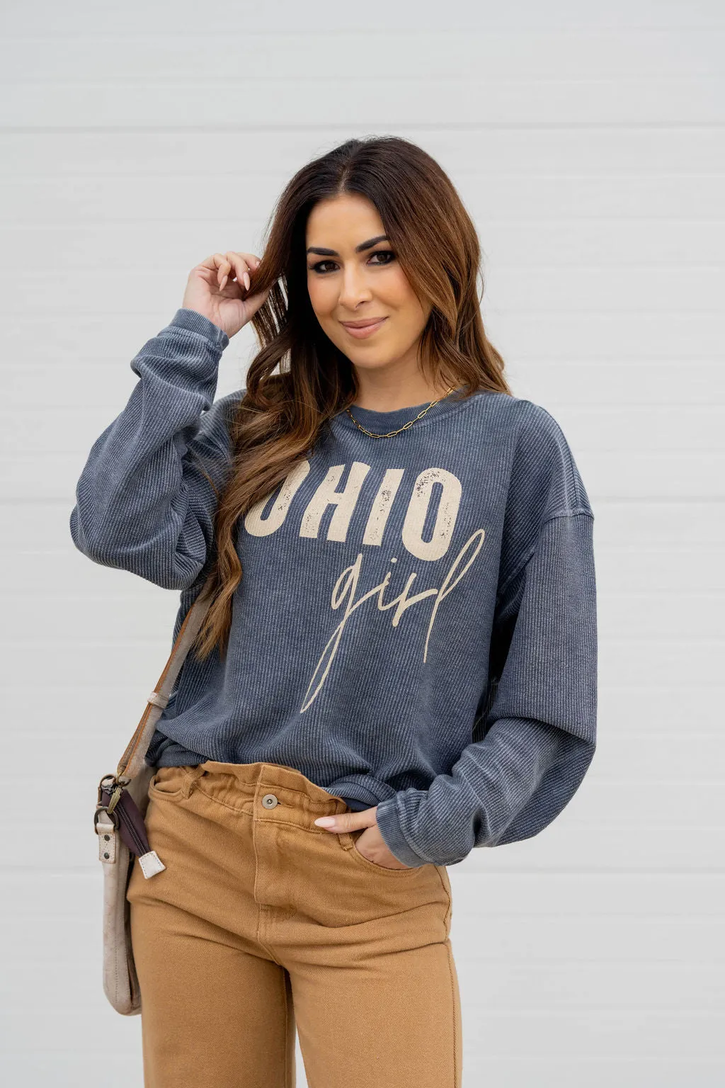 Ohio Girl Ribbed Graphic Crewneck
