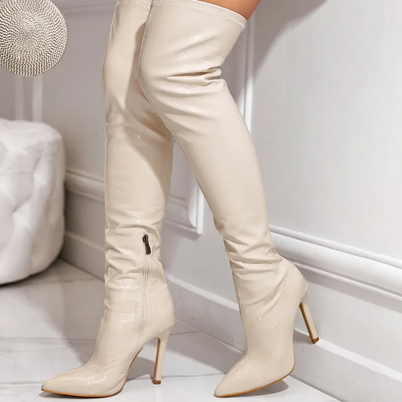 Pointed Toe Plain Side Zipper Serpentine Boots