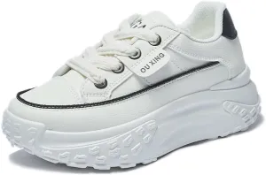QINGCOMFACAI Womens Platform Fashion Sneakers Comfortable Breathable Casual Lace Up Non-Slip Sneakers Sport Workout Walking Outdoor Shoes