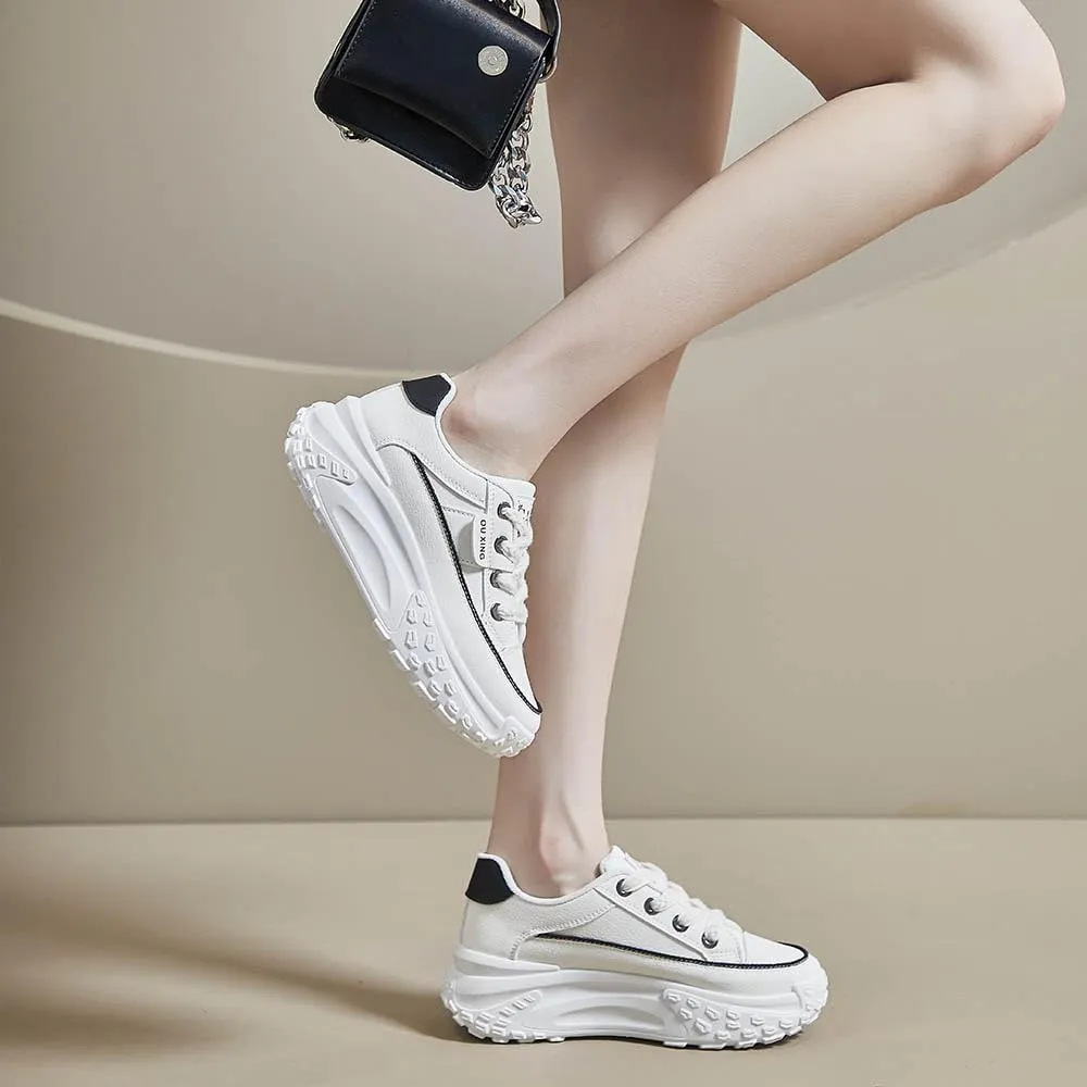 QINGCOMFACAI Womens Platform Fashion Sneakers Comfortable Breathable Casual Lace Up Non-Slip Sneakers Sport Workout Walking Outdoor Shoes