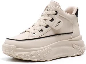 QINGCOMFACAI Womens Platform Fashion Sneakers Comfortable Breathable Casual Lace Up Non-Slip Sneakers Sport Workout Walking Outdoor Shoes