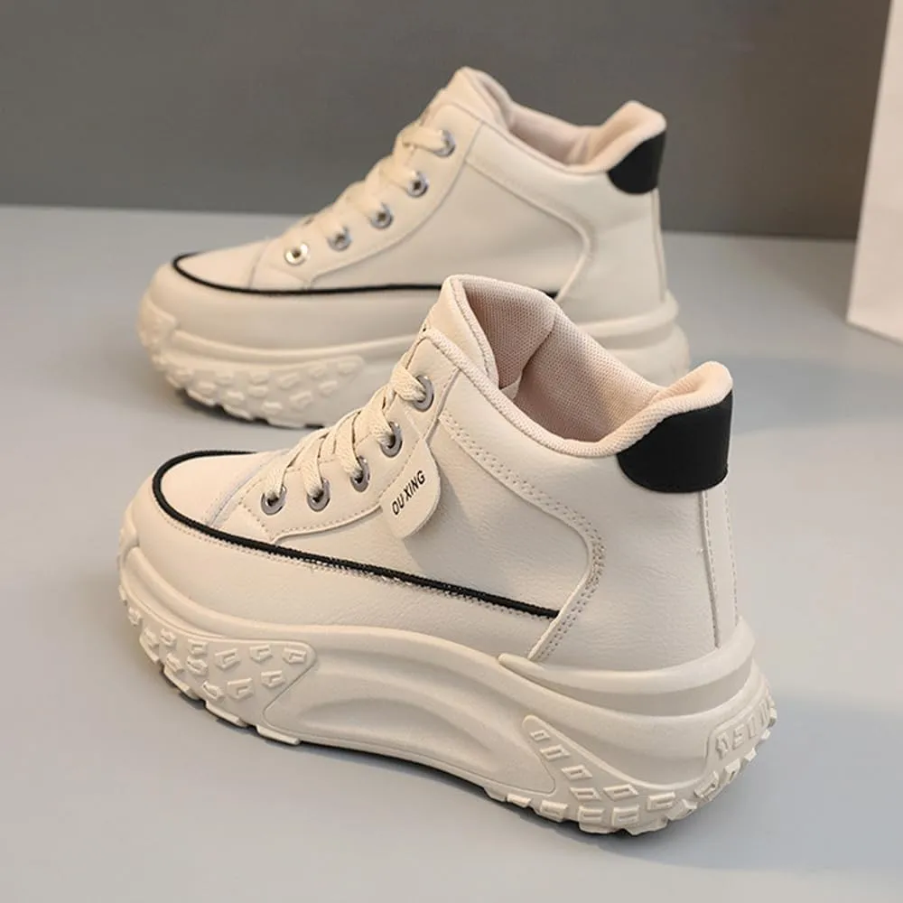 QINGCOMFACAI Womens Platform Fashion Sneakers Comfortable Breathable Casual Lace Up Non-Slip Sneakers Sport Workout Walking Outdoor Shoes