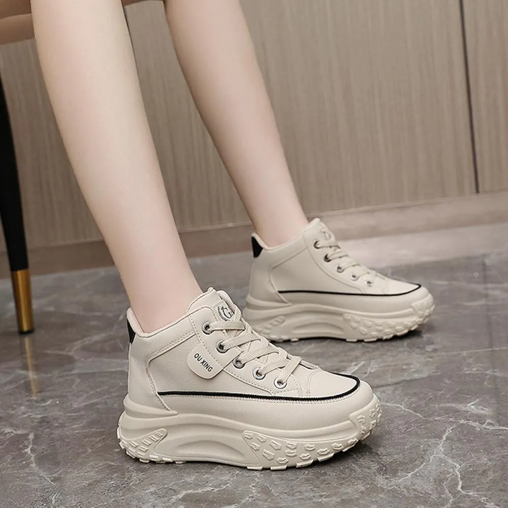 QINGCOMFACAI Womens Platform Fashion Sneakers Comfortable Breathable Casual Lace Up Non-Slip Sneakers Sport Workout Walking Outdoor Shoes