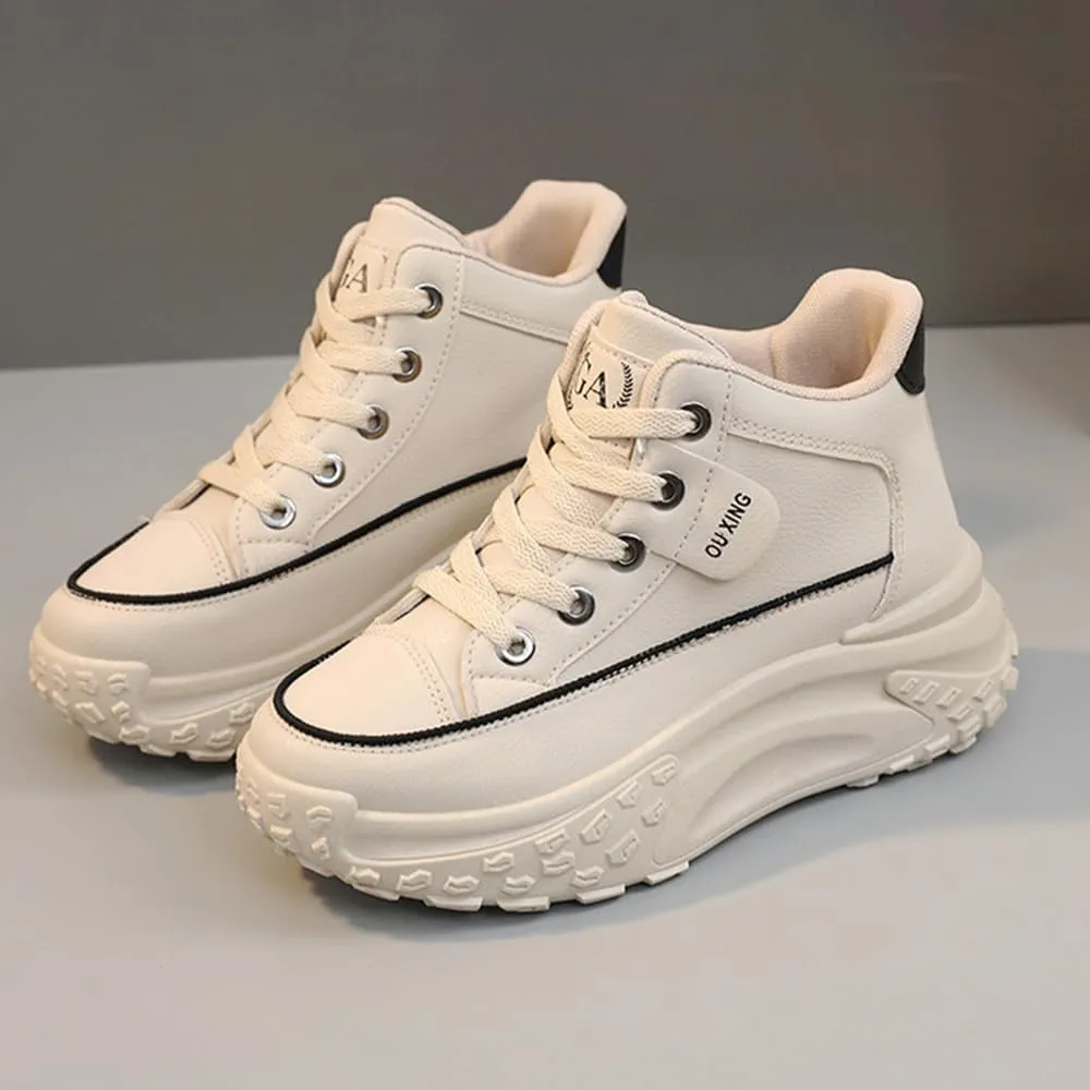 QINGCOMFACAI Womens Platform Fashion Sneakers Comfortable Breathable Casual Lace Up Non-Slip Sneakers Sport Workout Walking Outdoor Shoes
