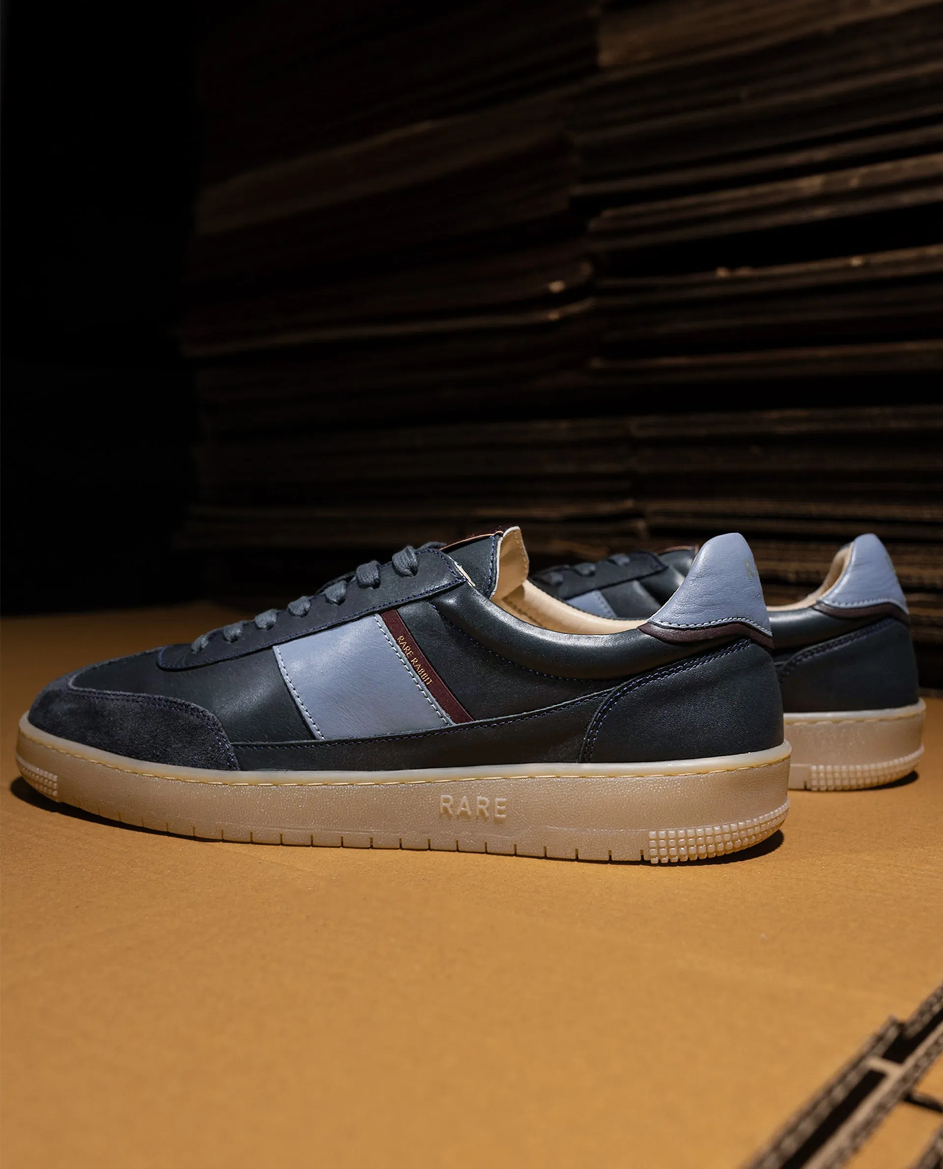 Rare Rabbit Men's Sirius Blue Leather Upper Round Toe Low-Top Lace-Up Sneaker Shoes